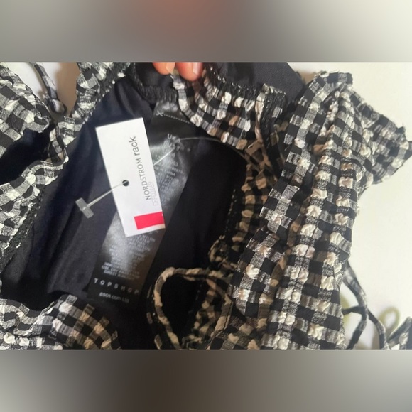 NWT ASOS TOPSHOP 2 PC Bikini Swimsuit Black & White Gingham Frill Women Sz 4 - Picture 6 of 6